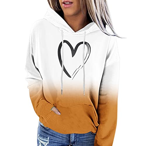 meiodtion Hoodie Damen Oversize Sweatjacke Damen Kapuzenpullover mit Kontrastdruck Kapuzenpullover Damen Hoodie Sweatshirt Damen mit Kapuze Kordelzug Hoodie Damen Knopfleiste Farbverlauf Liebesmuster von meiodtion