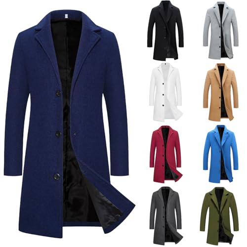meiodtion Mantel Herren Wintermantel Einfarbig Wollmantel mit Knöpfen Taschen Mittellanger Slim-fit Winter Warme Trenchcoat Elegante Business-Jacke für Herren Mantel Herren Lang Outdoor Wintermantel von meiodtion
