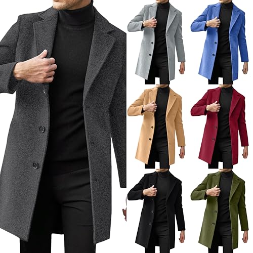 meiodtion Mantel Herren Wintermantel Wolle Winter Kurzmantel Mittellang Wollmantel mit Stehkragen und Revers Winterjacke für Business Freizeit übergangsjacke Herren Winterjacke Herren Slim Fit von meiodtion