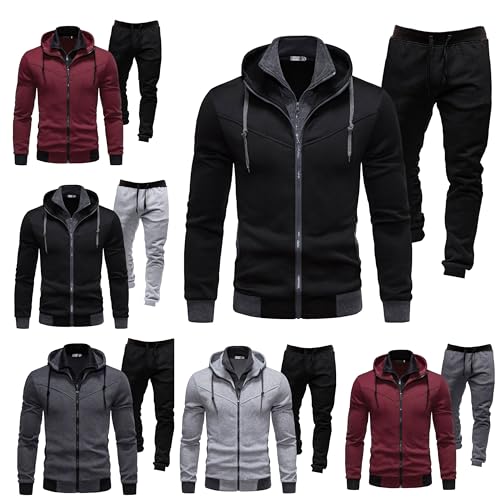 meiodtion Trainingsanzug Set Herren Baumwolle Jogginganzug Einfarbig Tracksuit Kapuze Pullover mit Reißverschluss Baumwolle Activewear Baggy Casual Regular Sport Anzug Übergangs Sportanzug Winterjacke von meiodtion