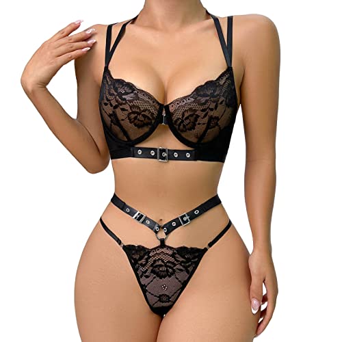 meiodtion UnterwäSche Frauen Sexy Set Damen Sexy Leopard Print Strap Hanging Ring Fun UnterwäSche Set Sexy Dessous Damen FüR Sex Sexy Oberteil Damen Erotische Dessous Frau Lingerie Sexy for Women von meiodtion