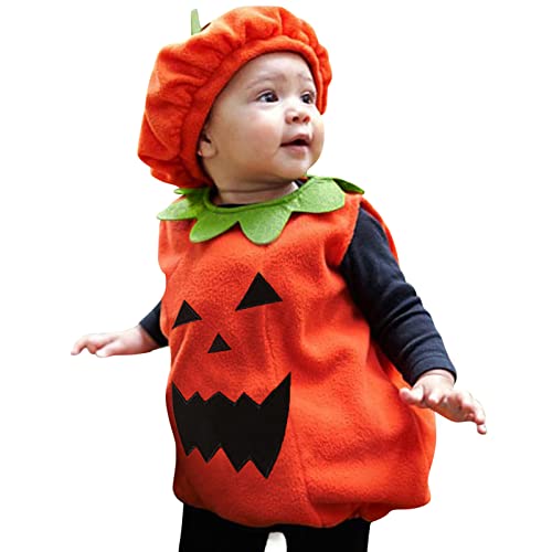 meiodtion halloween kostüm kinder Kleinkind Infant Baby Mädchen Jungen Halloween Kürbis Weiche Fleece Weste Tops Sets Hut 2 STÜCKE Set Kostüme (010-Orange, 2-3 Years) von meiodtion