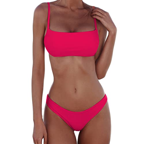 meioro Bikini Sets für Damen Push Up Tanga mit niedriger Taille Badeanzug Bikini Set Badebekleidung Beachwear(L,Helles Rosa) von meioro