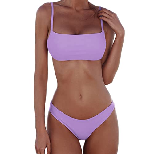 meioro Bikini Sets für Damen Push Up Tanga mit niedriger Taille Badeanzug Bikini Set Badebekleidung Beachwear(M,Hellviolett) von meioro