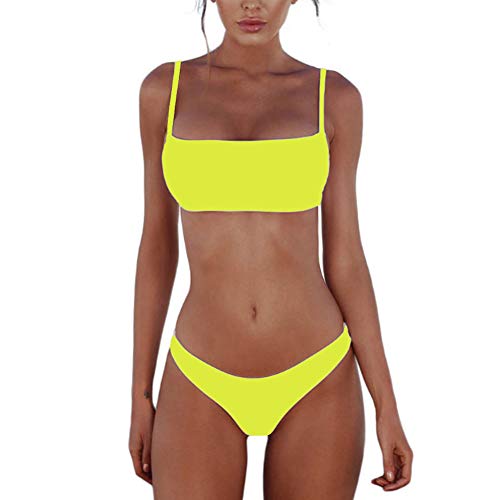 meioro Bikini Sets für Damen Push Up Tanga mit niedriger Taille Badeanzug Bikini Set Badebekleidung Beachwear (XL,Gelb) von meioro