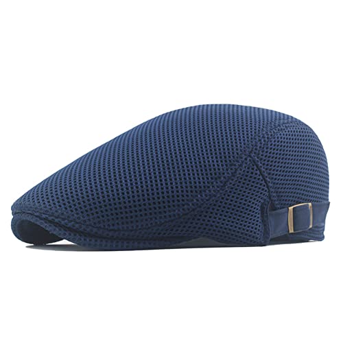 meioro Herren Mesh Schirmmütze, Atmungsaktive Sommer Newsboy Gatsby Barett Cap für Männer und Frauen, Unisex Flache Kappe Driving Schiebermütze Sportmütze Sonnenhut Größe 55cm-60cm (Marineblau) von meioro