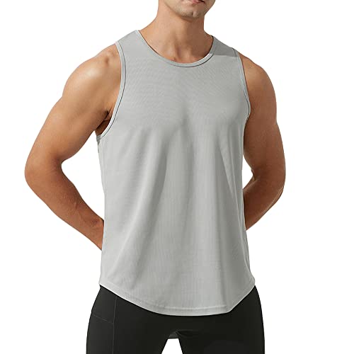 meioro Herren Mesh Tank Top, Atmungsaktives Ärmellose Shirt Angepasste Muskelshirt, Sport Rundhals Tank Tops Männer Sommer Gym Workout Funktionsshirt Bodybuilding Fitness Unterhemd(Grau,L) von meioro