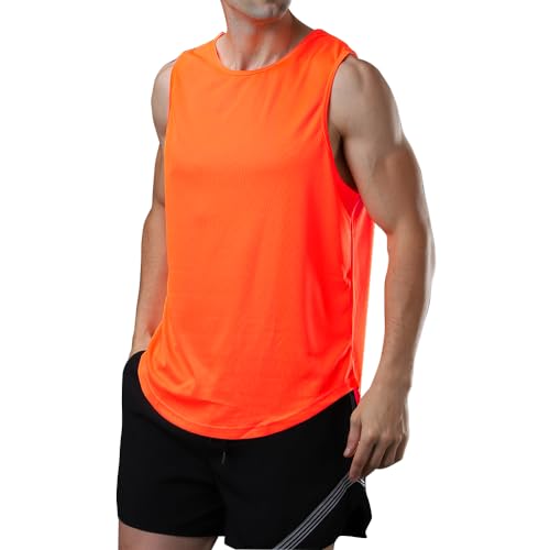 meioro Herren Mesh Tank Top, Atmungsaktives Ärmellose Shirt Angepasste Muskelshirt, Sport Rundhals Tank Tops Männer Sommer Gym Workout Funktionsshirt Bodybuilding Fitness Unterhemd(Orange,L) von meioro