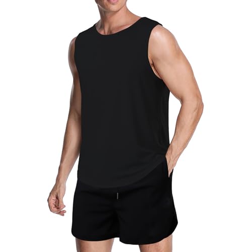 meioro Herren Mesh Tank Top, Atmungsaktives Ärmellose Shirt Angepasste Muskelshirt, Sport Rundhals Tank Tops Männer Sommer Gym Workout Funktionsshirt Bodybuilding Fitness Unterhemd(Schwarz,L) von meioro