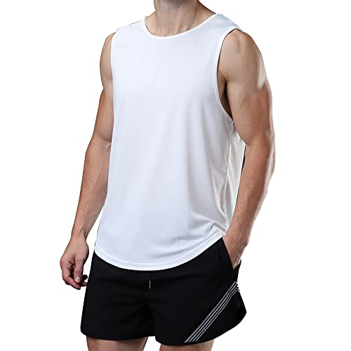 meioro Herren Mesh Tank Top, Atmungsaktives Ärmellose Shirt Angepasste Muskelshirt, Sport Rundhals Tank Tops Männer Sommer Gym Workout Funktionsshirt Bodybuilding Fitness Unterhemd(Weiß,L) von meioro