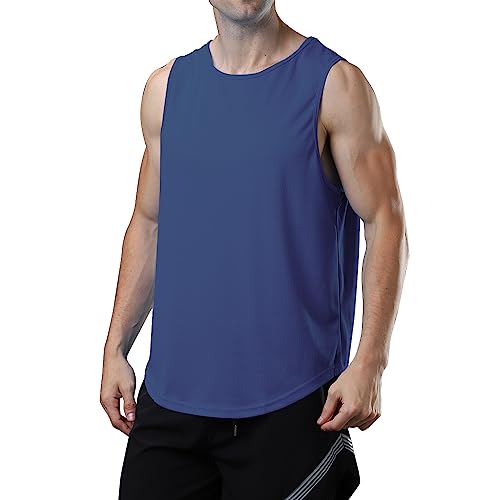 meioro Herren Mesh Tank Top, Schnell Trocknende Atmungsaktives Tanktop Muscle Activewear Tops, Sport Rundhals T-Shirt Männer Sommer Gym Workout Weste Atmungsaktives Training Shirt(Marine Blau,XL) von meioro