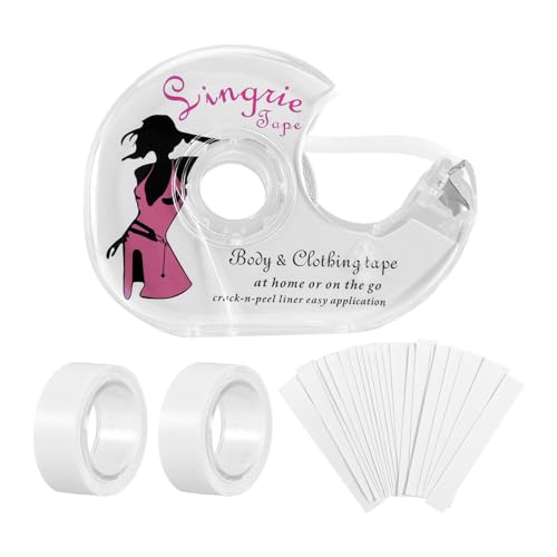 Fashion Tape Körper Doppelseitiges Klebeband, Transparent Fixierband Tape für BH Träger Kleid Damen Bekleidung Zubehör, 2 Rollen und Abroller(Transparent) von melebellot