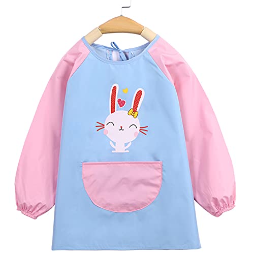 Malschürze Kinder 6 Bis 9 Jahre - Kinderschürze Mädchen Jungen Wasserdicht Verstellbar Mit Langarm Und Taschen - Perfekt Zum Malen, Basteln, Kochen Und Matschen - Blau Rosa von mellystore