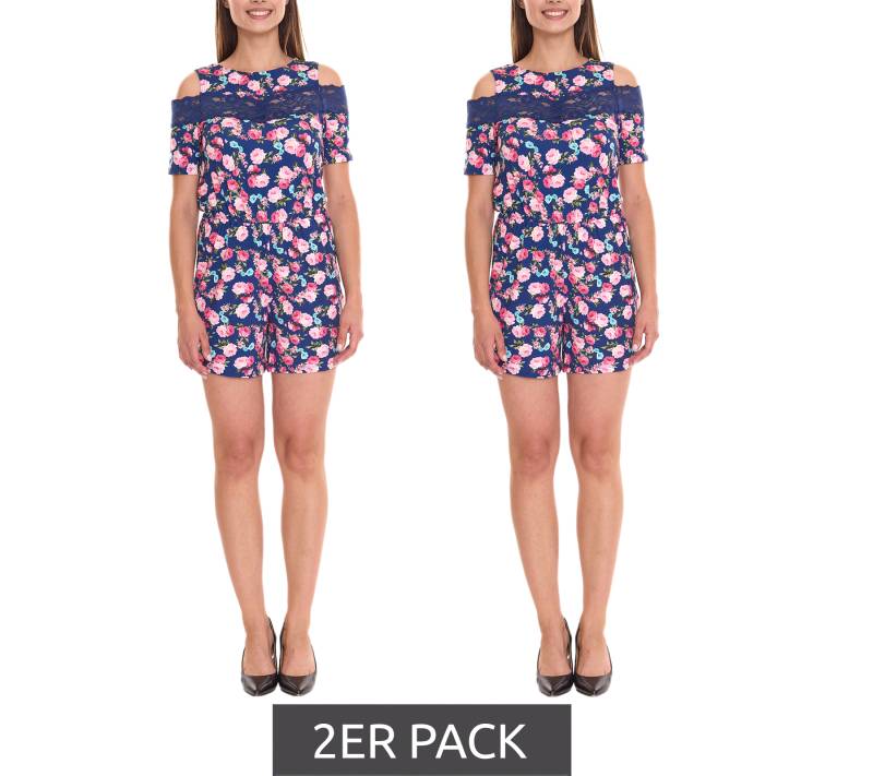 2er Pack melrose Jumpsuit ansprechender Damen Overall im Blumen-Muster 25315223 Blau/Bunt von melrose