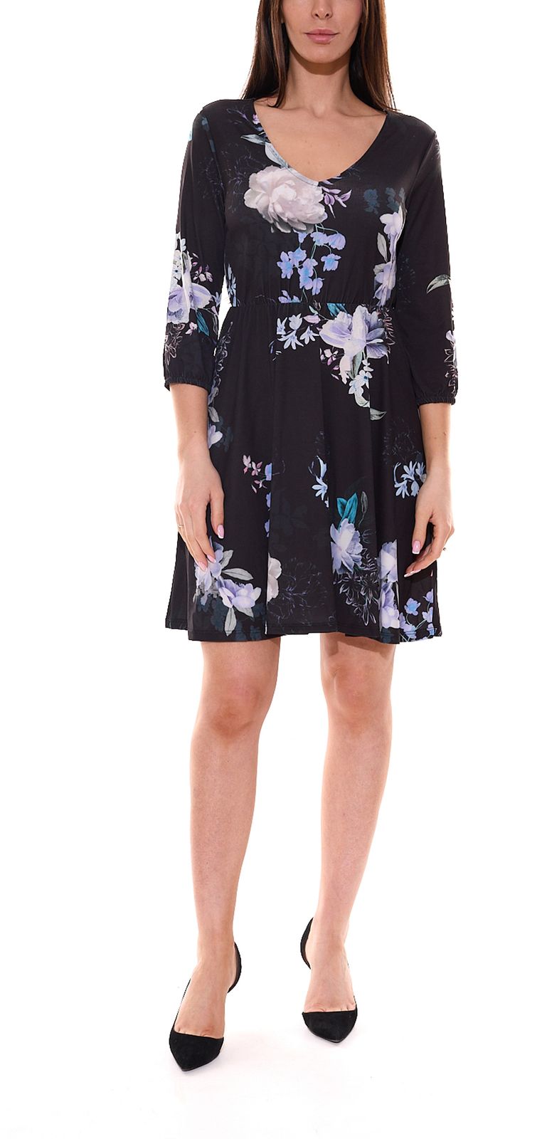 melrose Damen Mini-Kleid mit Allover-Blumendruck Kurzarm 20539817 Schwarz/Bunt von melrose