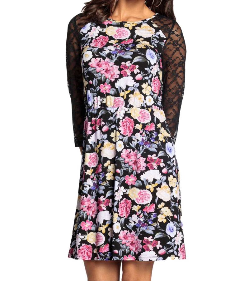 melrose Mini-Kleid Damen Sommerkleid mit elegantem Blumen-Print Abend-Kleid 47780801 Schwarz/Bunt von melrose