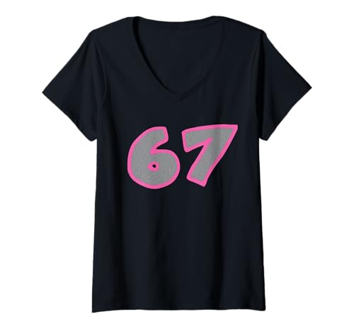 Damen 67 sechs Sieben T-Shirt mit V-Ausschnitt Damen 67 sechs Sieben T-Shirt mit V-Ausschnitt von meme number 67 six seven