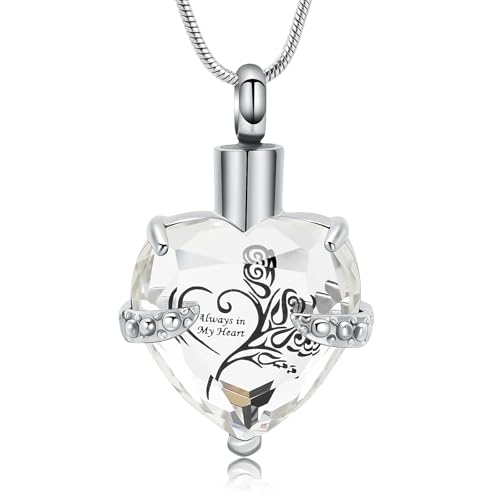 Crystal Heart Shape Kremation Schmuck Memorial Urn Halskette für Asche,Edelstahl Asche Halter Anhänger Keepsake mit Geschenk - Box Charms Zubehör für Frauen von memorial jewelry