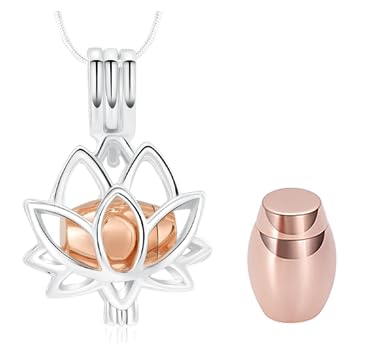 Einäscherungsschmuck für Asche Anhänger - Lotus Urne Halskette mit Mini Keepsake Urn Memorial Asche Schmuck für Frauen Männer Schmuck Jahrestag (Silver Plated-Rose Gold) von memorial jewelry