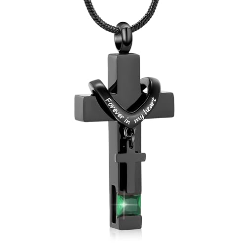 Für immer in meinem Herzen Birthstone personalisierte Doppelkreuz Urne Anhänger Kremation Schmuck für Asche Kreuz Asche Keepsake von memorial jewelry