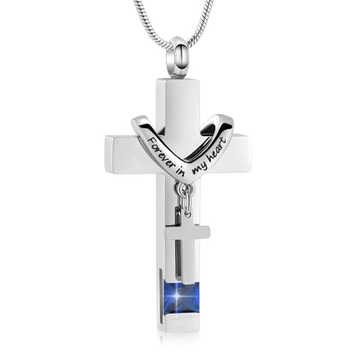 Für immer in meinem Herzen Birthstone personalisierte Doppelkreuz Urne Anhänger Kremation Schmuck für Asche Kreuz Asche Keepsake von memorial jewelry