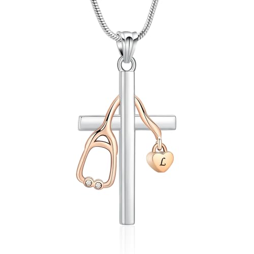 memorial jewelry 26 Buchstaben Urne Asche Stethoskop Medizin Edelstahl Herz Frauen Halskette Krankenschwester Woche Schmuck Geschenk für Medizinstudenten Krankenschwester zarte christliche Halskette von memorial jewelry