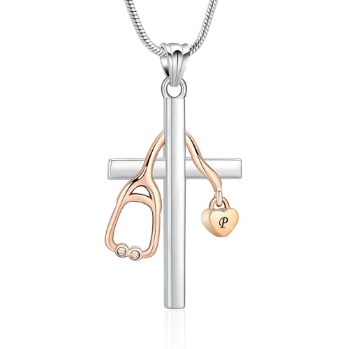 memorial jewelry 26 Buchstaben Urne Asche Stethoskop Medizin Edelstahl Herz Frauen Halskette Krankenschwester Woche Schmuck Geschenk für Medizinstudenten Krankenschwester zarte christliche Halskette von memorial jewelry