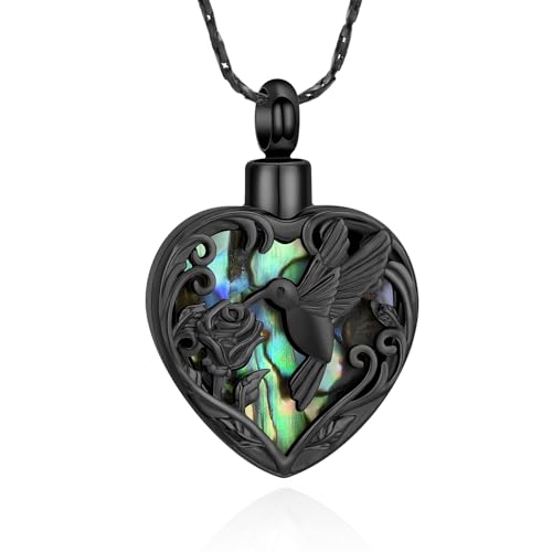 Kolibri-Urnen-Halskette für Asche, Herz-Asche, Abalone-Muschel, Gedenk-Andenken-Anhänger mit Trichterfüller, Einäscherungsschmuck, Geschenke für Frauen, die geliebt werden, Edelstahl, Kein Edelstein von memorial jewelry