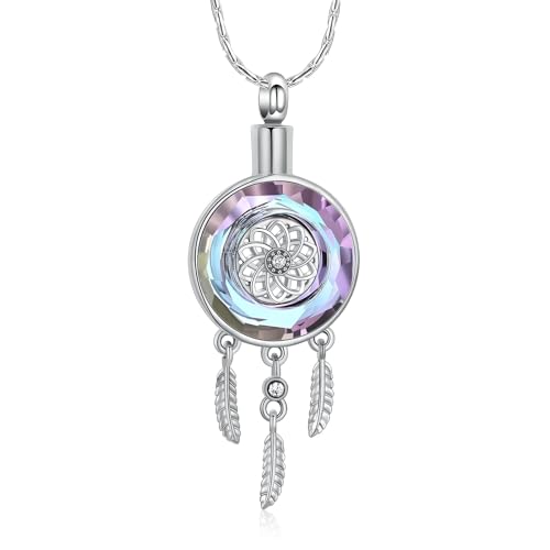 Kreis des Lebens Traumfänger Einäscherungsschmuck für Asche Edelstahl Kristall Anhänger Urne Halskette Andenken Mensch Haustier Memorial Geschenk für Frauen Männer von memorial jewelry
