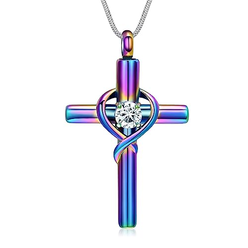 Kremationsschmuck für Asche Anhänger - Kreuz Halskette für Frauen Männer Birthstone Halsketten für Teenager Mädchen Geschenke für Valentinstag Geburtstag oder Jahrestag von memorial jewelry