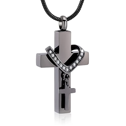 Kremationsschmuck für Asche Anhänger - Kreuz Urne Halskette mit Mini Keepsake Urn Memorial Asche Schmuck (Schwarz) von memorial jewelry