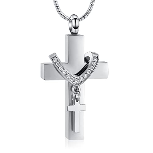 Kremationsschmuck für Asche Anhänger - Kreuz Urne Halskette mit Mini Keepsake Urn Memorial Asche Schmuck (Silver) von memorial jewelry