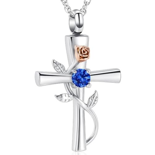 Kreuz Urnenhalskette für Asche Geburtsstein Rose Blume Kremationsschmuck für Frauen Gilrs Keepsake Memorial Asche Anhänger von memorial jewelry