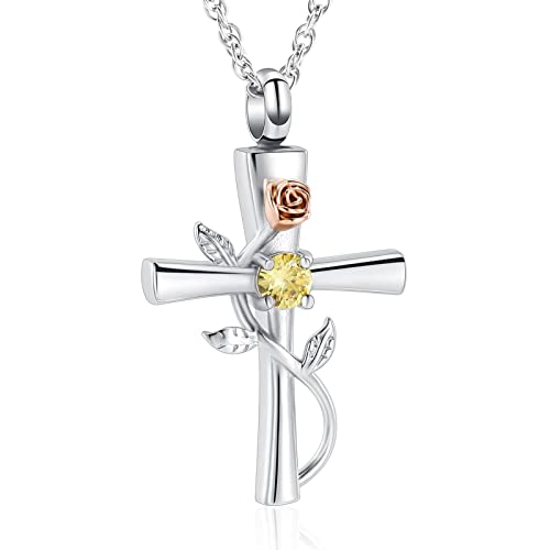 Kreuz Urnenhalskette für Asche Geburtsstein Rose Blume Kremationsschmuck für Frauen Gilrs Keepsake Memorial Asche Anhänger von memorial jewelry