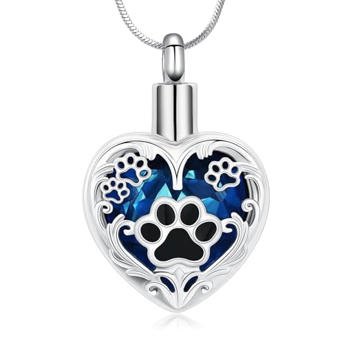 Urnen-Halskette für Asche, Edelstahl, Pfotenabdruck, Beerdigung, Andenken, Anhänger für Mensch/Haustier, für geliebte Menschen, Asche, Edelstahl, Kein Edelstein von memorial jewelry