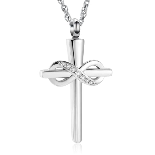 Urnen-Schmuck mit Unendlichkeitskreuz, Urnen-Halsketten für Asche für Damen und Herren, Gedenk-Asche-Anhänger, Edelstahl, Kein Edelstein von memorial jewelry