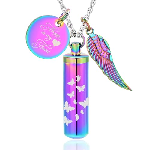 Zylinder Urne Asche Halskette für Frauen Männer Schmetterling Einäscherung Schmuck Asche geliebten Menschen Memorial Angel Wing Anhänger von memorial jewelry