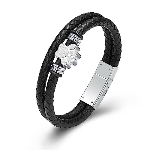 Hund Pfote Urne Armband für Asche geflochtenes Leder Einäscherung Schmuck für Asche für Hund Katze Keepsake Armreif von memorial jewelry