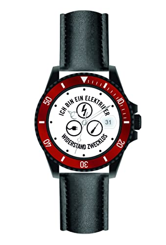 memories Elektriker Geschenk Armbanduhr Lederarmband Wasserdicht 3BAR Mineralglas von memories