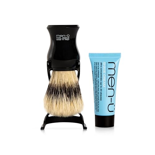 men-ü BARBIERE PURE BRISTLE RASIERPINSEL (Schwarz) - Traditionelles Rasierpinsel-Set aus Italien - Reine Borsten Ein toller Einführungs-Rasierpinsel Inklusive 15 ml Rasiercreme-Tube von men-ü