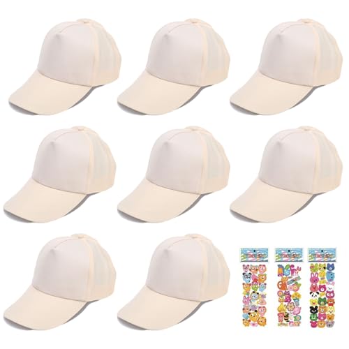 mengger DIY Kappe Kinder, 8 Stück Graffiti Kappe DIY Baseballcap Kinder DIY Kappes Kappen zum Bemalen Baseballkappe Mit Aufklebern Kinders Baseballmütze Kinders Sport Baseballmütze（Khaki） von mengger