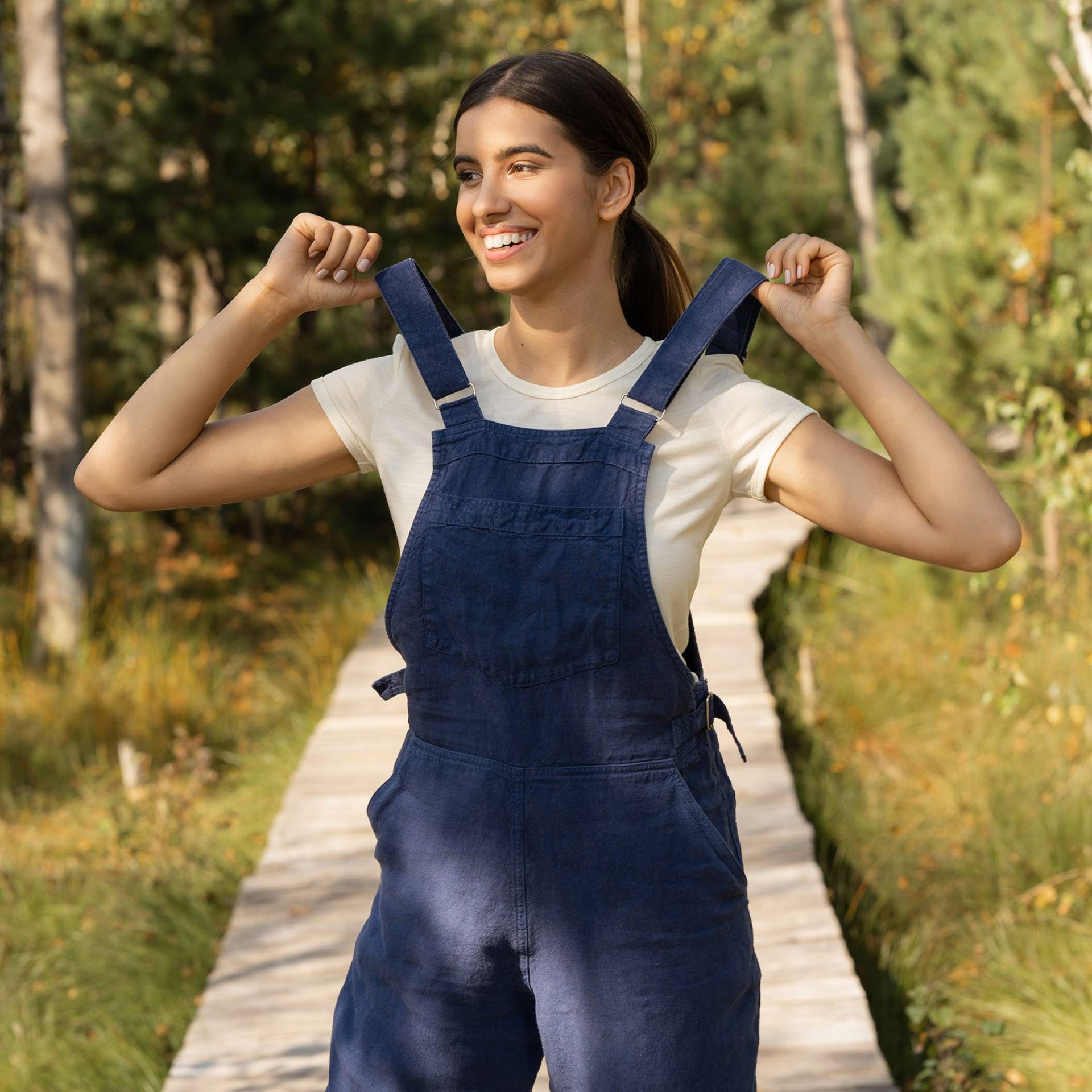 Leinen-Jumpsuit Für Damen, Sommer-Pinafore-Jumpsuit, Overall Erwachsene, Ärmelloser Leinen-Jumpsuit, Bio-Kleidung, Marine-Jumpsuit, Nicci Storm Blue von menique