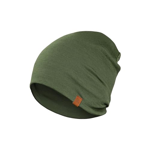 menique Merinowolle Beanie Damen, Laufmütze für Damen und Herren Thermo Funktionsmütze Unisex Doppelschicht Schlafmütze Atmungsaktive Kopfbedeckung für Laufen Skifahren Radfahren Dunkelgrün von menique