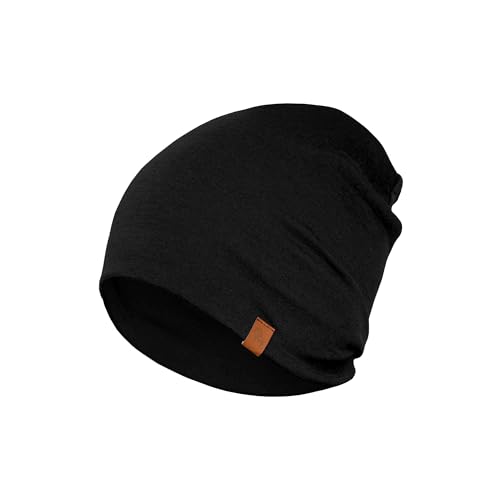 menique Damen Slouchy Beanie Warme Skimütze 100% Merinowolle, Schwarz, Einheitsgröße von menique