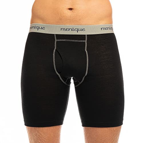 menique Herren Boxershorts Atmungsaktiv 100% Merinowolle Unterwäsche, Schwarz , XXL von menique