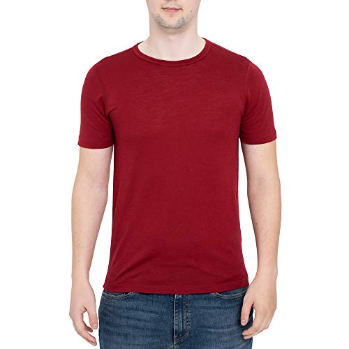 menique Herren Kurzarm T-Shirt Rundhals Leichtes Top 100% Merinowolle, Königsblau Kirsche, M von menique