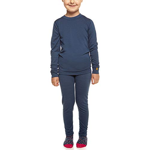 menique Kinder Basisschicht, Leggings und Langarmshirt aus Bio-Merinowolle (4-5 Jahre, Denim) von menique