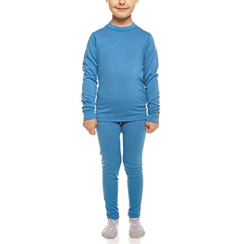 menique Kinder Basisschicht, Leggings und Langarmshirt aus Bio-Merinowolle (8-9 Jahre, hellblau) von menique