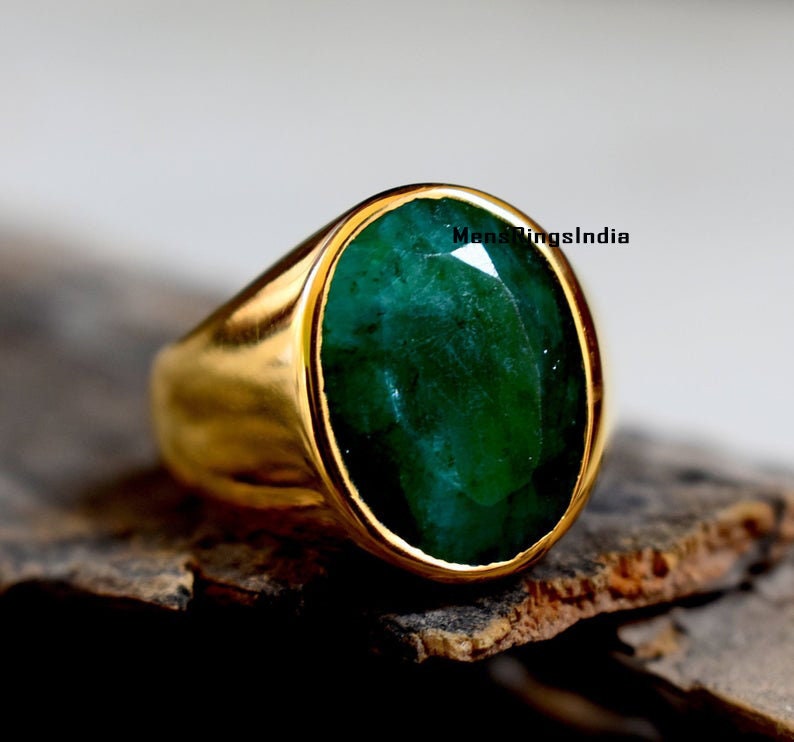 Smaragd Herrenring - Goldring Für Männer 925 Sterling Silber Mai Geburtsstein Verlobungsring Handgemachter Ring von mensringsindia