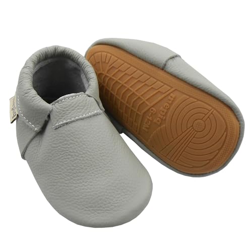 Baby Leder Krabbelschuhe Mit Gummisohle Lauflernschuhe Jungen Mädchen Draußen 18-24 Monate, Light Grey von mepiq